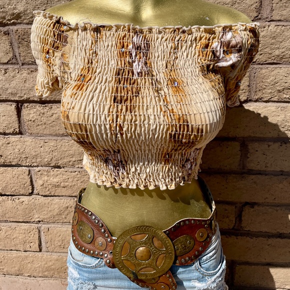 SANS SOUCI Sequin Camo OFF SHOULDER Stretch Fit Crop TOP O/S As-Is - Picture 9 of 16